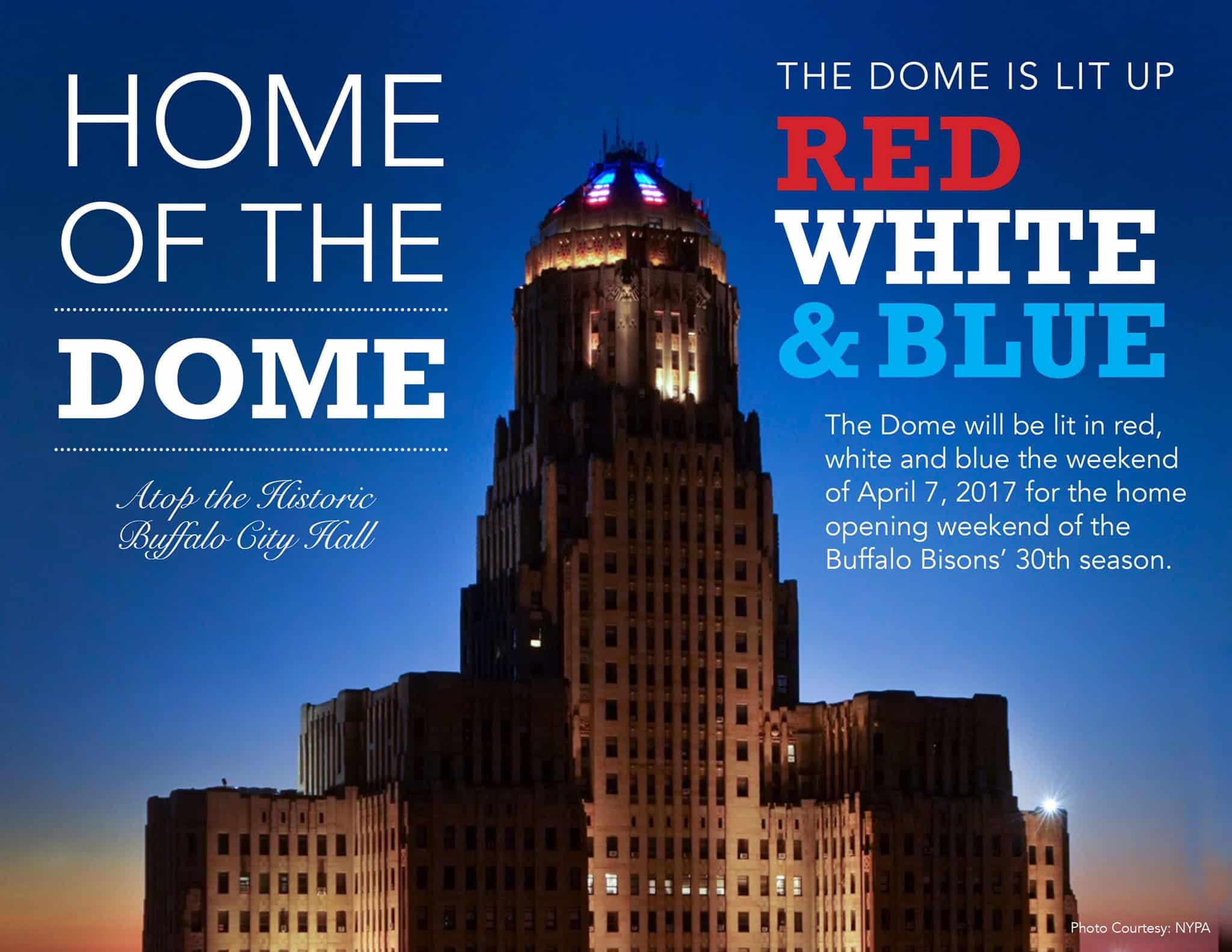 This is SO cool. Top of City Hall is Red, White, & Blue!