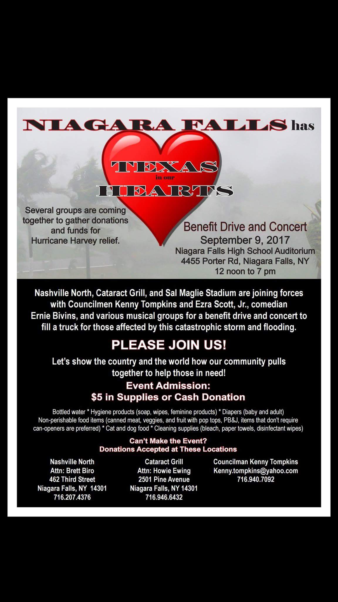 Falls folks set to throw benefit concert to help Hurricane Harvey victims