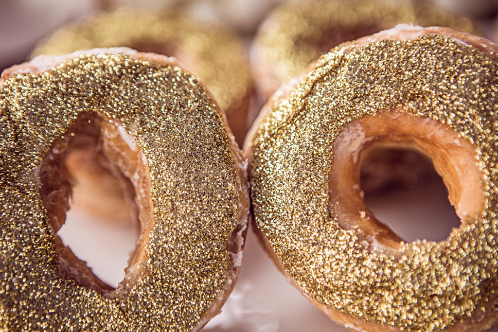 Fresh donuts on display at a local shop