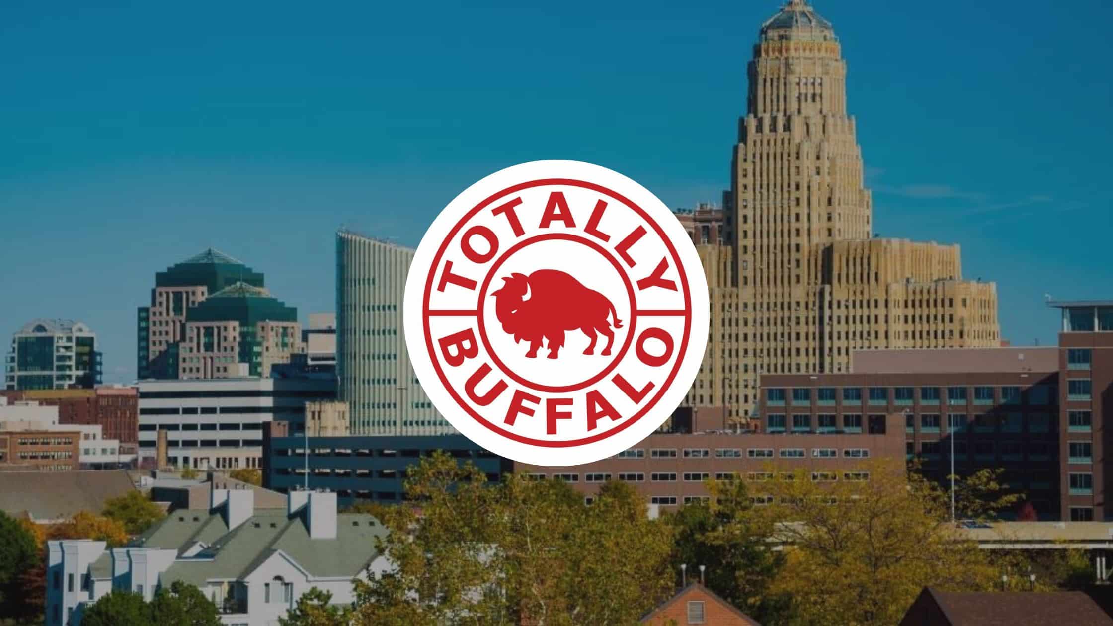 Totally Buffalo logo over Buffalo skyline